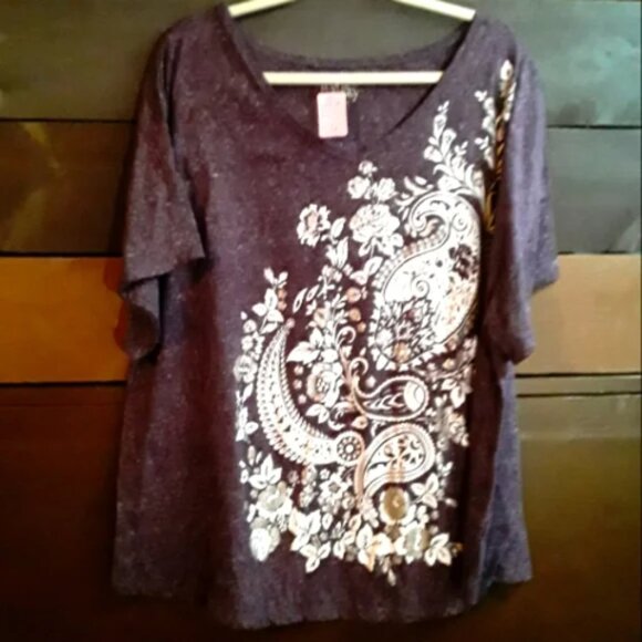 Terra & Sky Tops - Terra & sky  purple heathered 3x short sleeve silver sparkle tee shirt